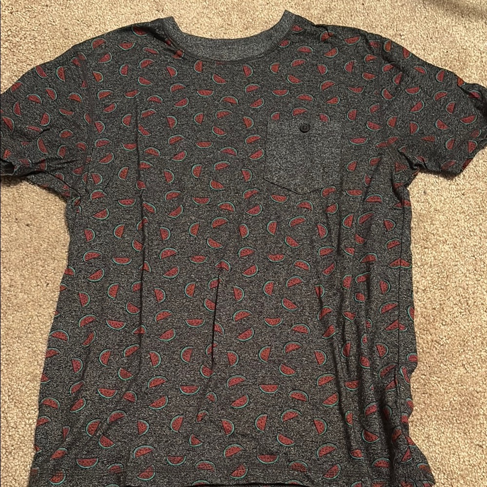 Gray T-Shirt with Red Watermelon Print
